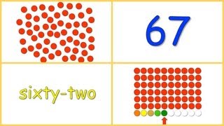 Baby Math: Numbers 60-70 (dots, numerals, words, rows)