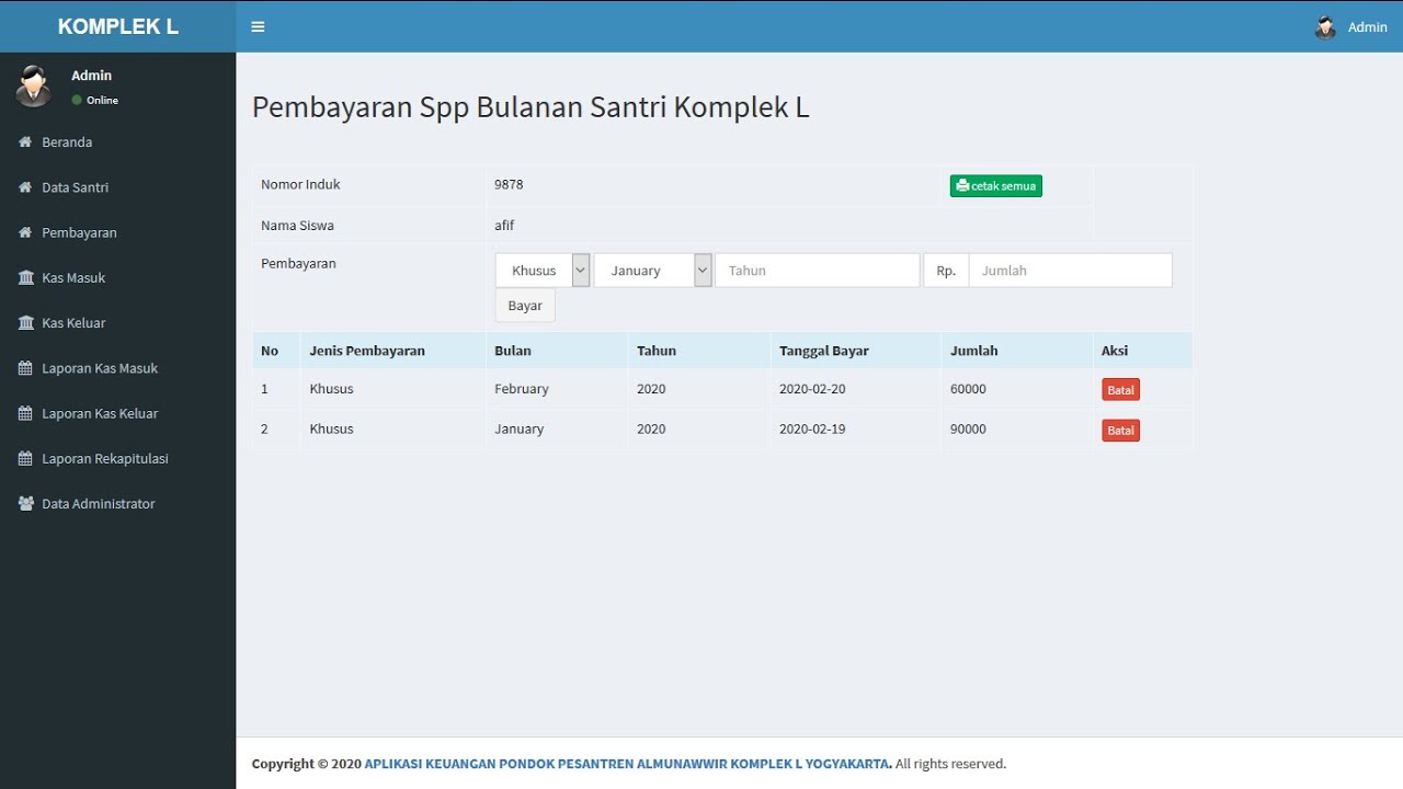 Source Code Aplikasi Pembayaran Spp menggunakan PHP dan