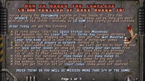 Duke Nukem 3D Classic DOS v1.00 Demo Main Menu (1996 3D Realms Games)