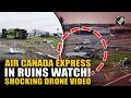 Drone video shows wreckage of Air Canada plane after fire truck collision at LaGuardia airport