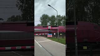 The Eurostar/Thalys passes the railroad crossing at Willemsdorp.#viral.#eurostar.#thalys