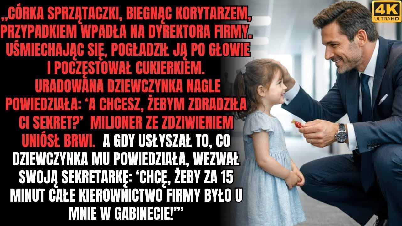 Mała córeczka sprzątaczki, biegając po korytarzu, przypadkowo wpadła na dyrektora firmy