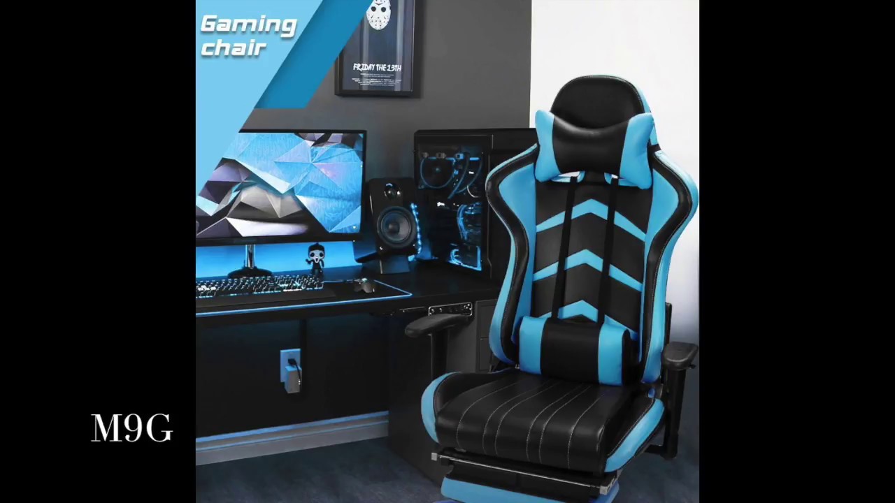 Blue Furmax Gaming Chair High Back Racing Chair,/ Ergonomic Swivel Computer Chair Executive Leather Desk Chair with Footrest Bucket Seat and Lumbar Support