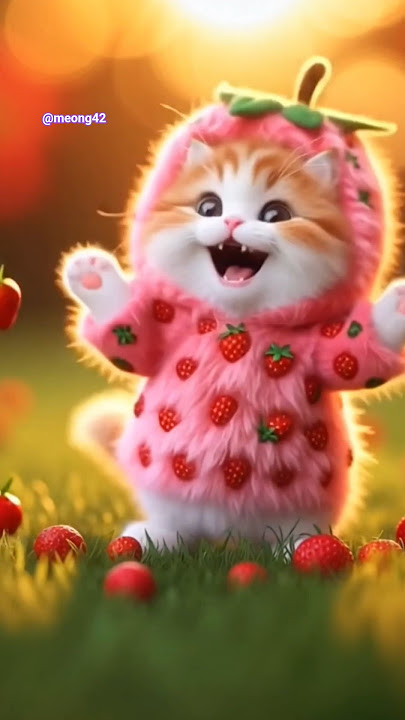 Ningnang e cat playing strawberries #funny #catdance #cat #funnycat #cats #funnycats #cutecat #ki...