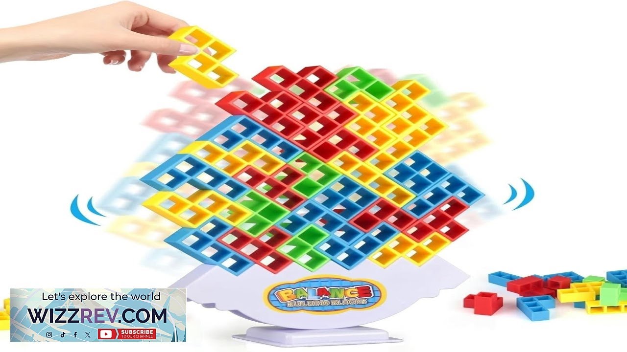 64 Pcs Stacking Tower Game with 22 Cards Giant Tumble Balance Game