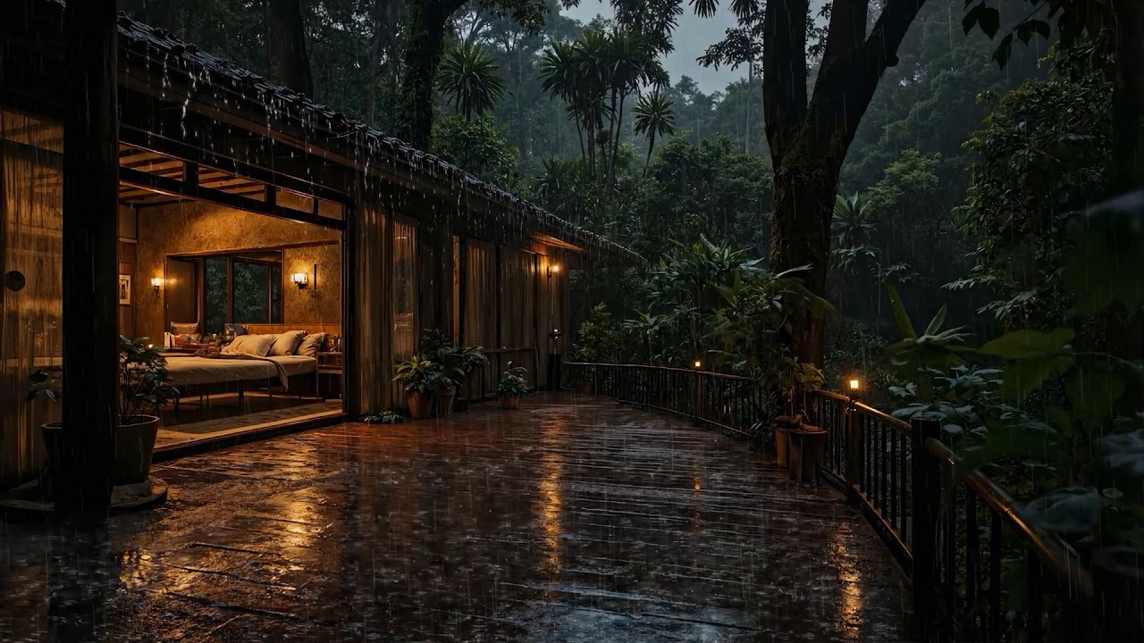 Heavy Forest Rain While Resting in a Cozy Room | Relaxing • Anxiety Relief • No Music