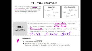 1 7 Literal Equations