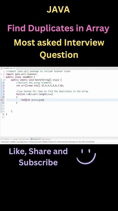 Program to find duplicates in an array using Java #shorts - YouTube