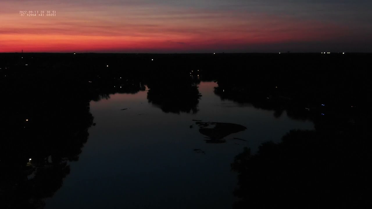 Mac Finn's Landing Aerial View at Sunset on the Kankakee River (HD)