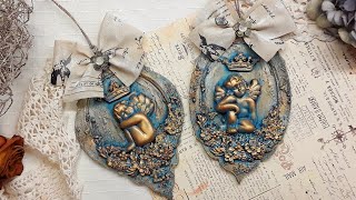 Antique ornaments with angels ♡♡♡ How to make a metallic wax paste?  Mixed Media tutorial