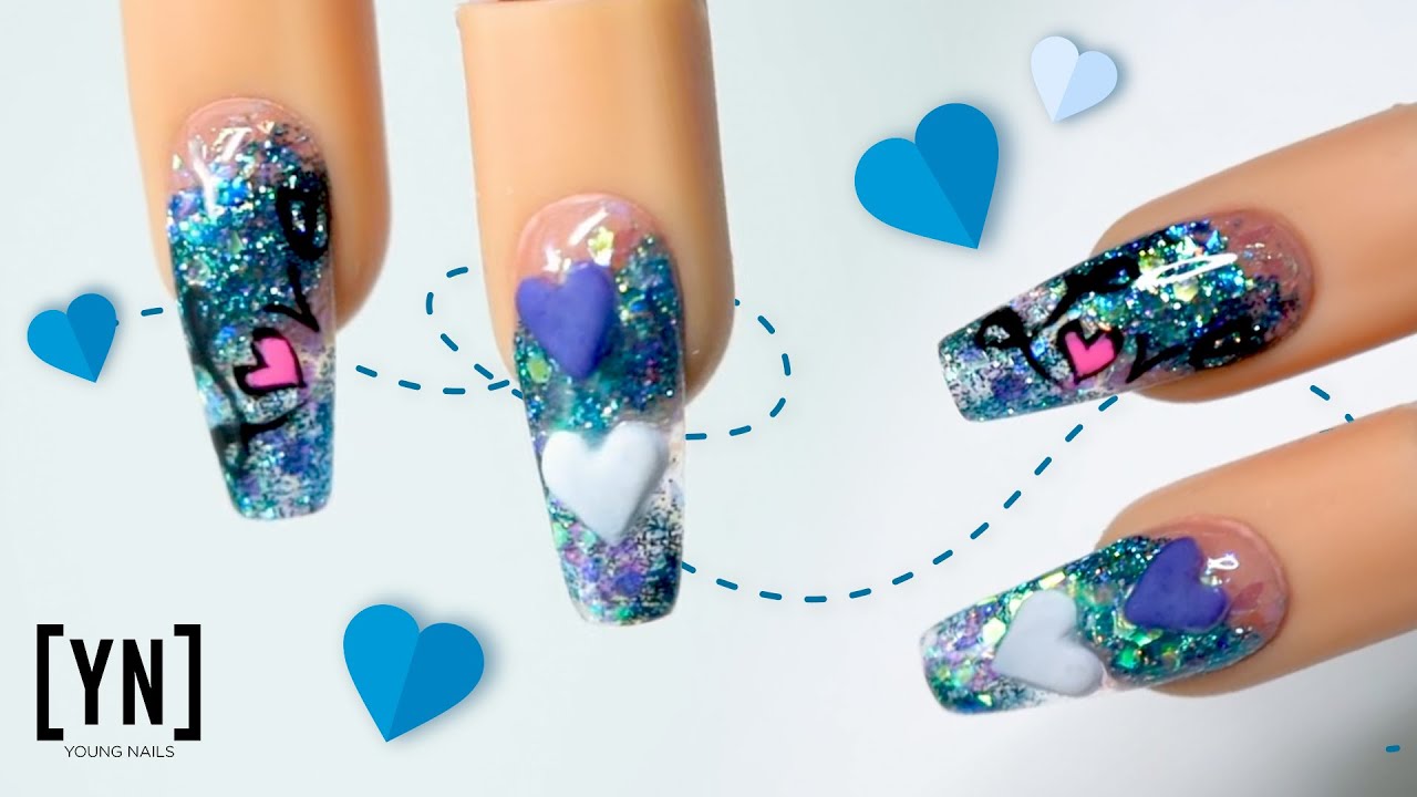 blue valentines nail design