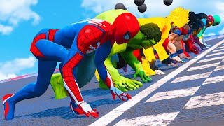 GTA V - MARATHON RUNNING RACING Challenge in the Stadium w/ SPIDER-MAN Team