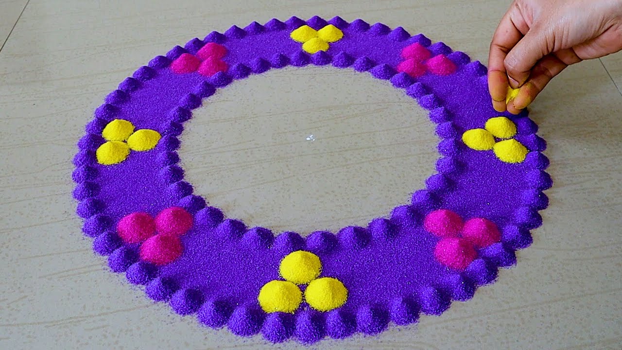 Easy & Simple Rangoli Designs For Festival Easy Color Kolam Designs