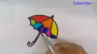 Umbrella Drawing lesson for kids || How to draw umbrella drawing painting and colouring for kids