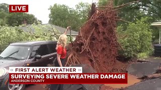 Severe weather causes major damage in Anderson County; man dies after colliding with tree in Laur...