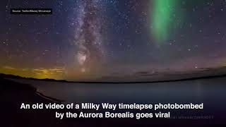 Milky Way timelapse photobombed by Aurora Borealis