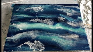 THE SEA // Resin Art with Pigments, Pebeo Paint and Alcohol Ink on Wood Panel