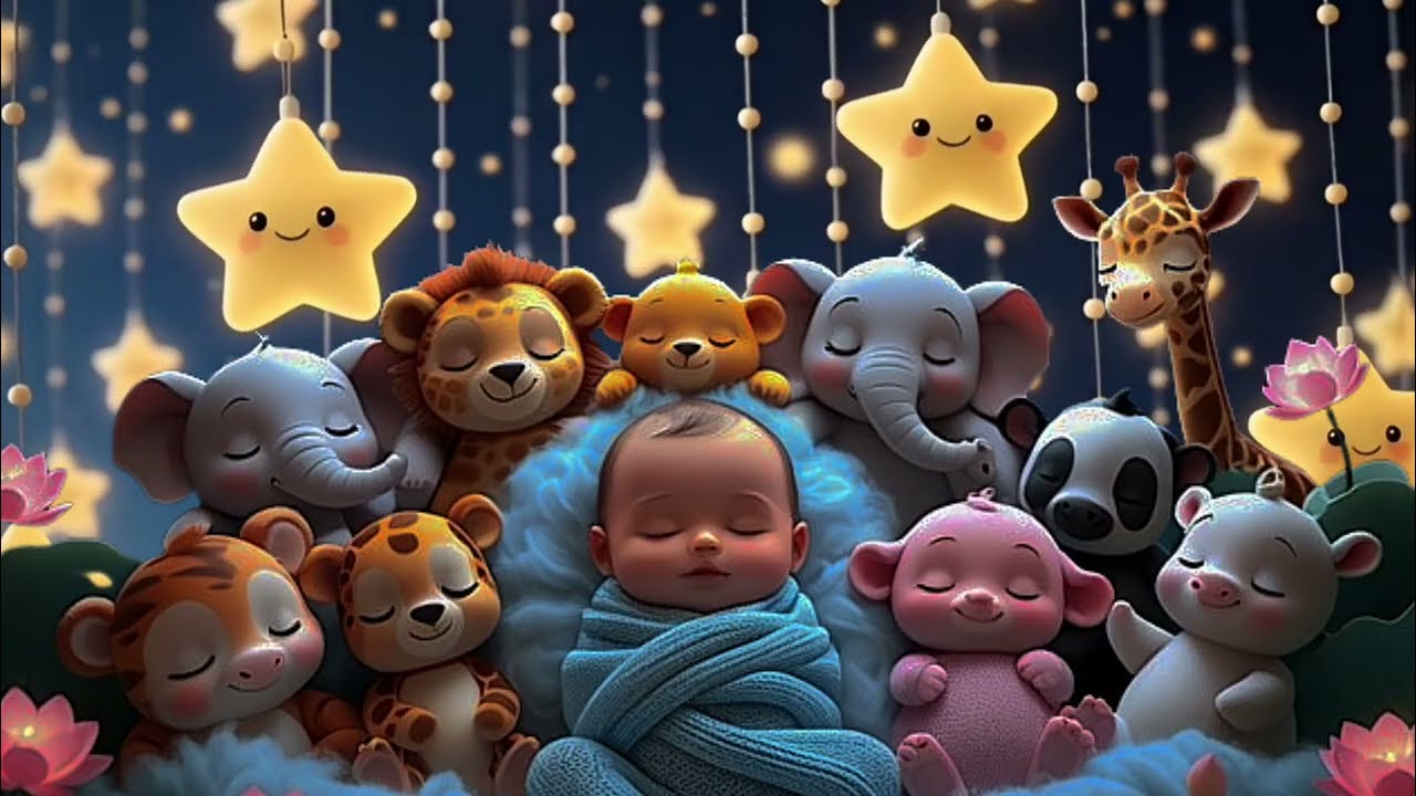 2 Hours Baby Sleep Music 🌙 | Gentle Night Lullaby with Sleeping Baby & Baby Animals 🦄