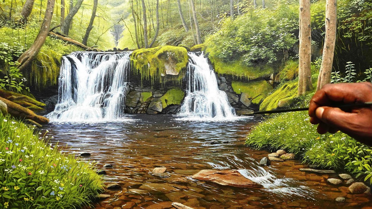How To Painting  Beautifull Waterfall / Time Lapse /#151