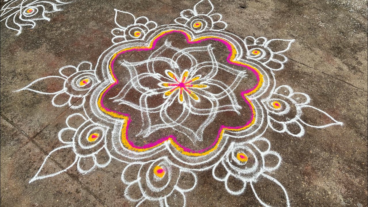 Easy double stroke rangoli designs💛 ️||new rangoli designs|| 🌺🌸easy ...
