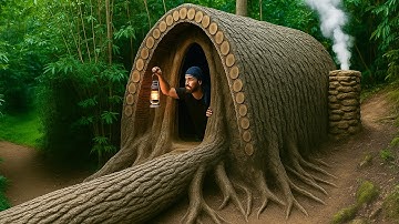 Building a Secret Dugout in a Large Tree Stump ,Bushcraft, Survival Skills