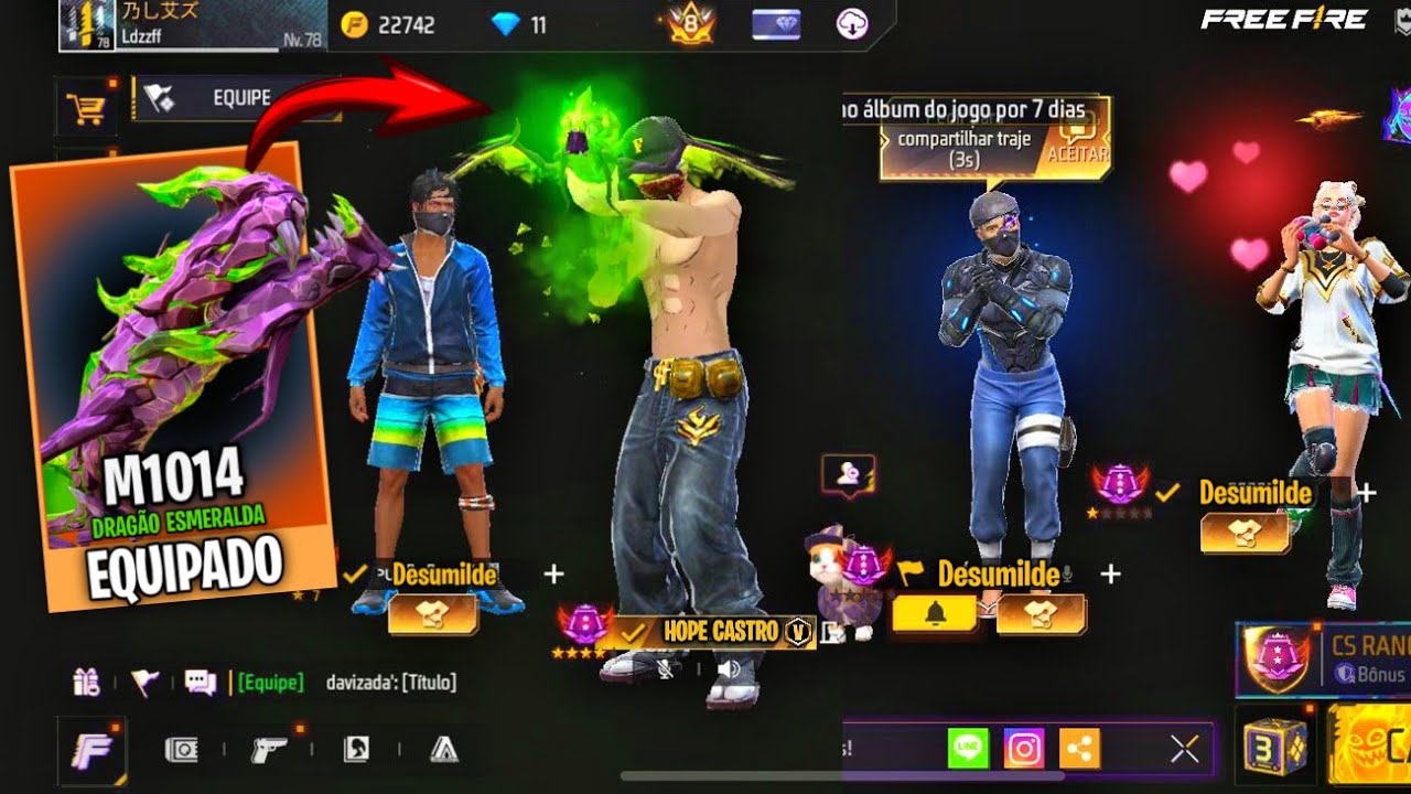 Fingi ser BOOT no Squad e fui HUMILHADO e DEPOIS Usei o EMOTE DA M1014 DRAGÃO ESMERALDA! 🫨