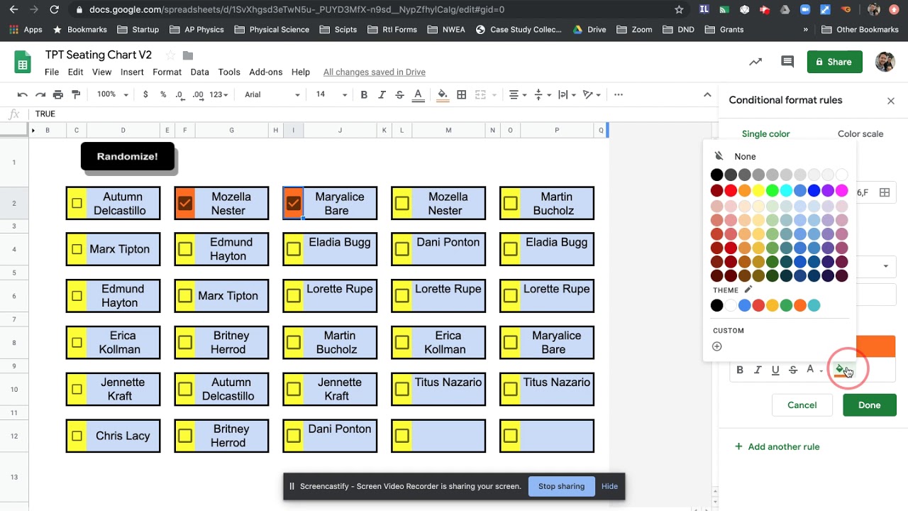 Conditional Formatting Random Seating Chart - YouTube