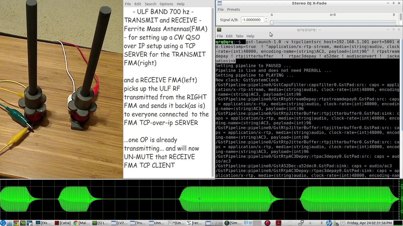 2 Ferrite Mass ULF Antennas(FMA) to setup a TCP SERVER/CLIENT for QSO'n CW ULF over ip - LIVE demo