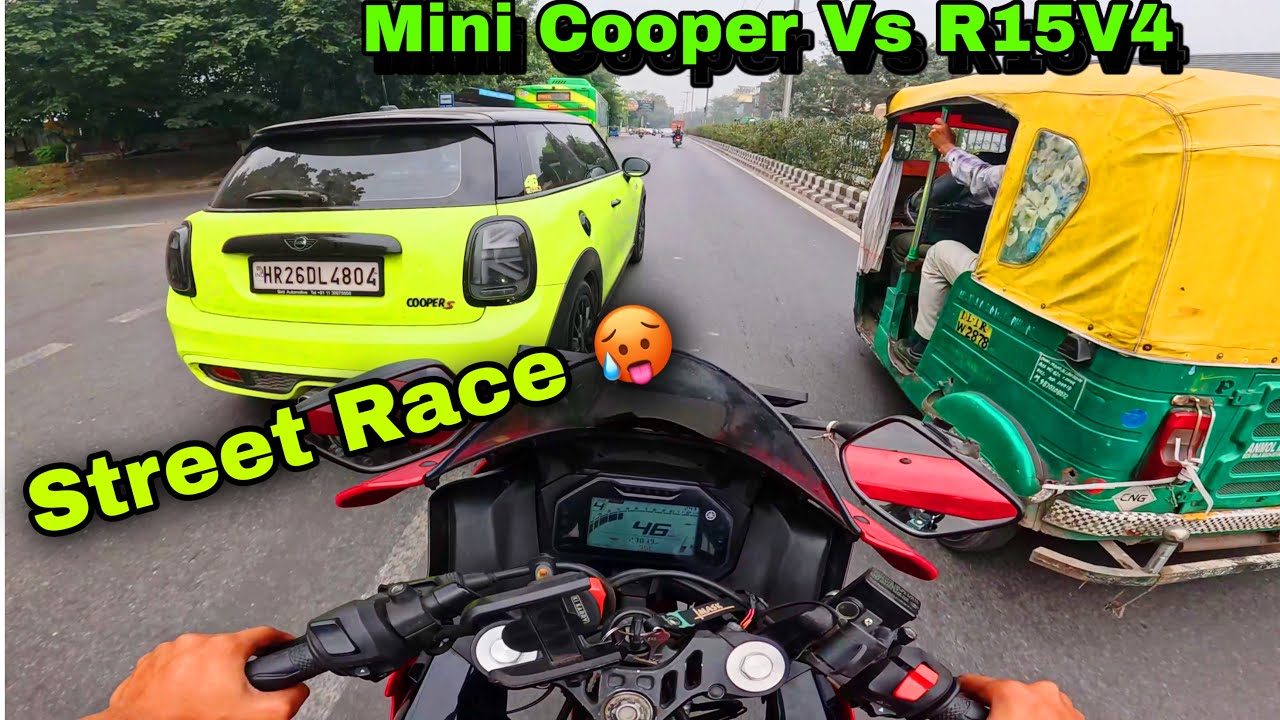 R15 V4 vs Mini Cooper S 🔥| Street Race Gone Insane! (Crazy Close Calls)😍