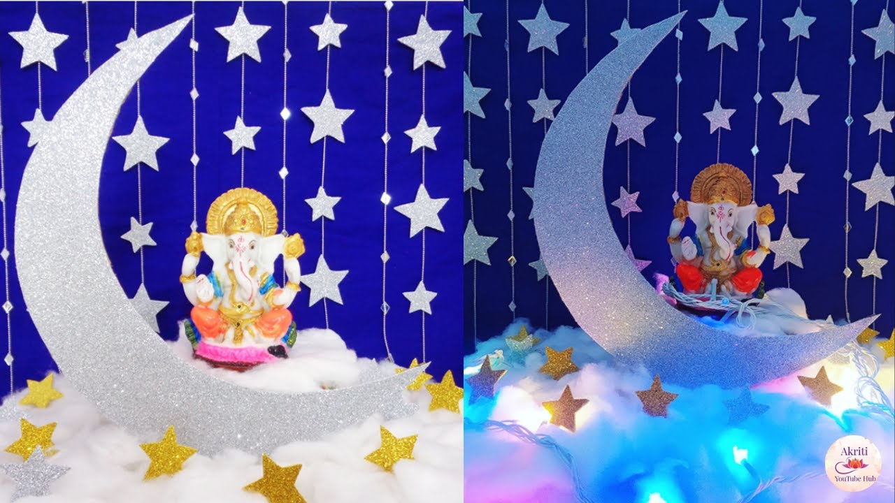 Ganpati Decoration Idea at HomeMoon,Stars & Clouds Theme Ganpati