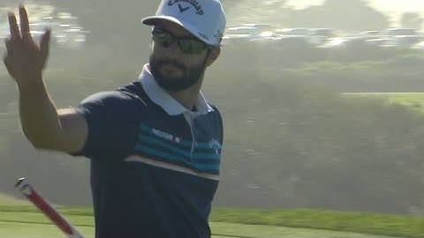 Adam Hadwin holes his 39-foot putt for eagle at Farmers