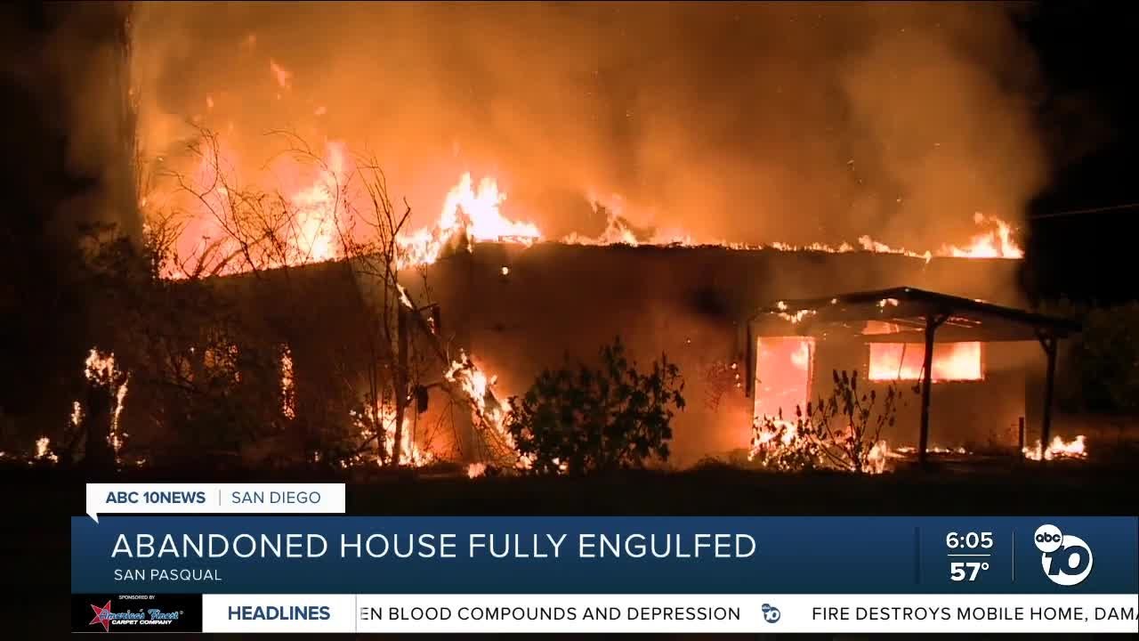 Fire destroys abandoned home in San Pasqual area