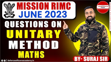 QUESTIONS ON UNITARY METHOD | MATHS | LIVE🔴 FOR ALL DEFENCE  ASPIRANTS  #doa #rimc #rms