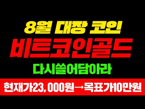   8월 대장 코인비트코인골드다시쓸어담아라현재가23 000원 목표가10만원 비트코인골드전망 비트코인골드호재 비트코인골드실시간 비트코인골드시세