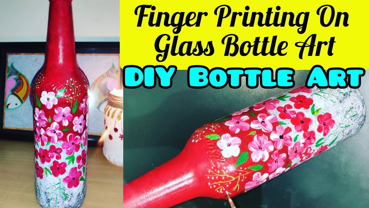 DIY glass bottle Simple bottle craft idea Hand printing on glass