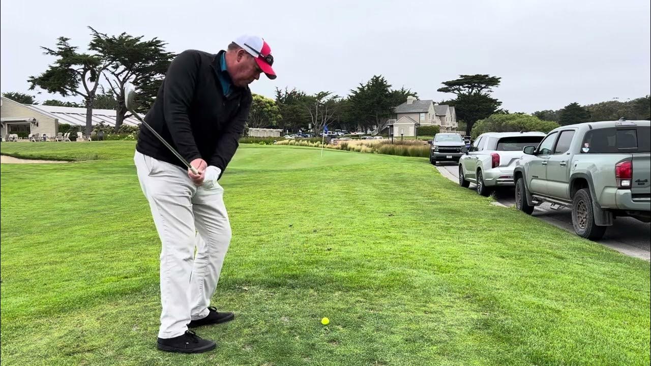 Hit high shot pitch off tight lie with a 60degree wedge. Posture, tempo