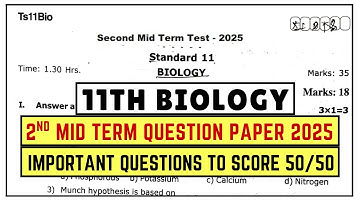 11th Biology 2nd Mid Term 2025 Question Paper | 11th Biology 2nd Mid Term Important Questions 2025