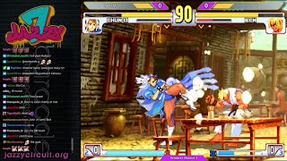 JAZZY 7 AT BARCODE: SFIII 3RD STRIKE TOURNAMENT: AmirXL ( CHUN-LI ) VS V ( KEN ) FT2 SET