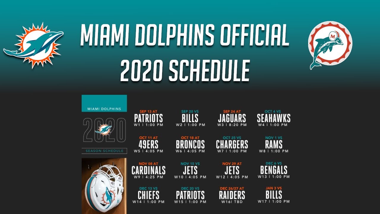 Miami Dolphins Official 2020 Schedule