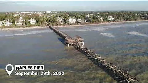 A before and after look of the Naples Pier after Hurricane Ian passes through  Naples, Florida
