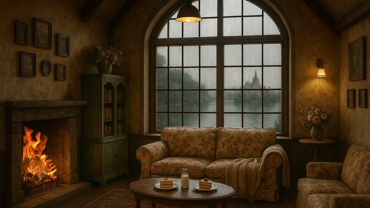 A Cozy Provence Evening While Rain Gently Falls by the Fireplace - ASMR