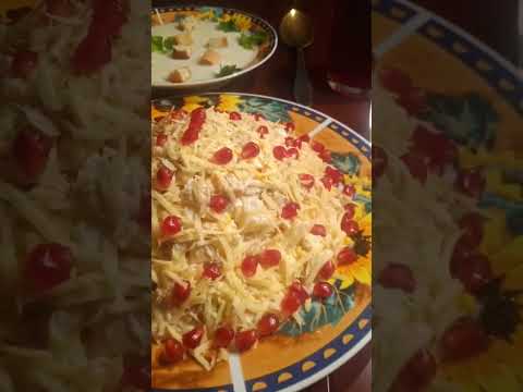 СЫРНЫЙ СУП🥣🧀,САЛАТ С КУРИЦЕЙ,ГРАНАТАМИ И АНАНАСАМИ🍍🥗И ВИШНЕВЫЙ СОК🍷!