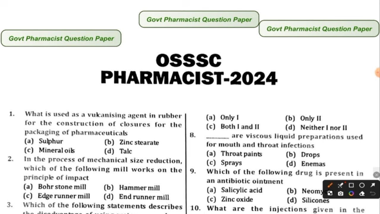 OSSSC Pharmacist 2024 Question Paper | Odisha Pharmacist Exam ...