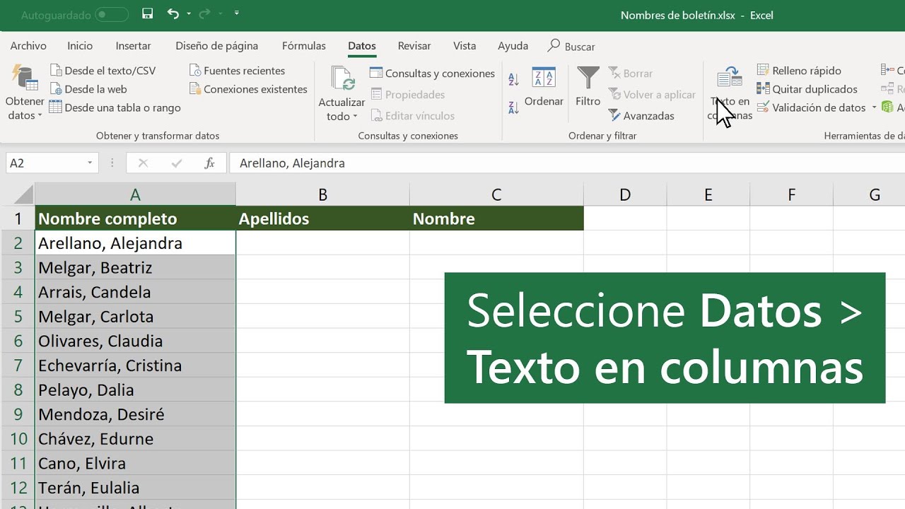 Separación de texto en Excel - YouTube