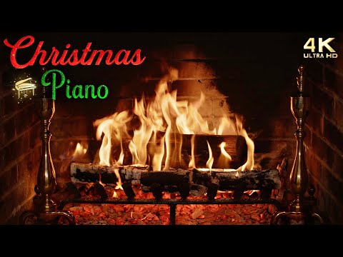 Christmas Piano Music Fireplace - Instrumental Christmas Music - 4K Christmas Fireplace Ambience