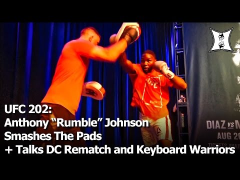UFC 202: Rumble Johnson Smashes Pads At Open Workout; Talks DC Rematch and Keyboard Warriors (FULL)