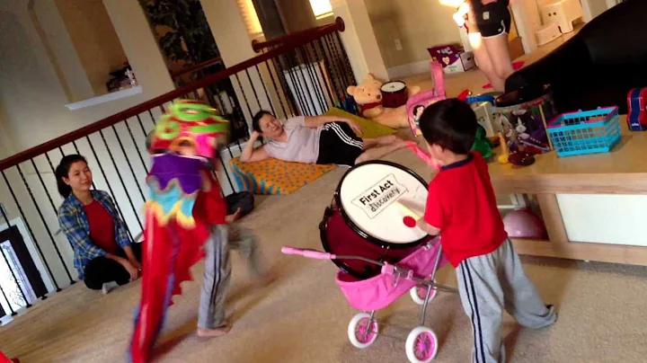 Lion dance - 3yr old Tyler on drum, 6yr old Aidan on lion dance