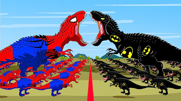 SPIDER MAN T-REX vs BAT MAN T-REX : Who Is The King Of Dinosaurs Radiation? | Godzilla Cartoon