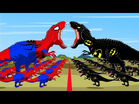 spider-man-t-rex-vs-bat-man-t-rex-:-who-is-the-king-of-dinosaurs-radiation?-|-godzilla-cartoon