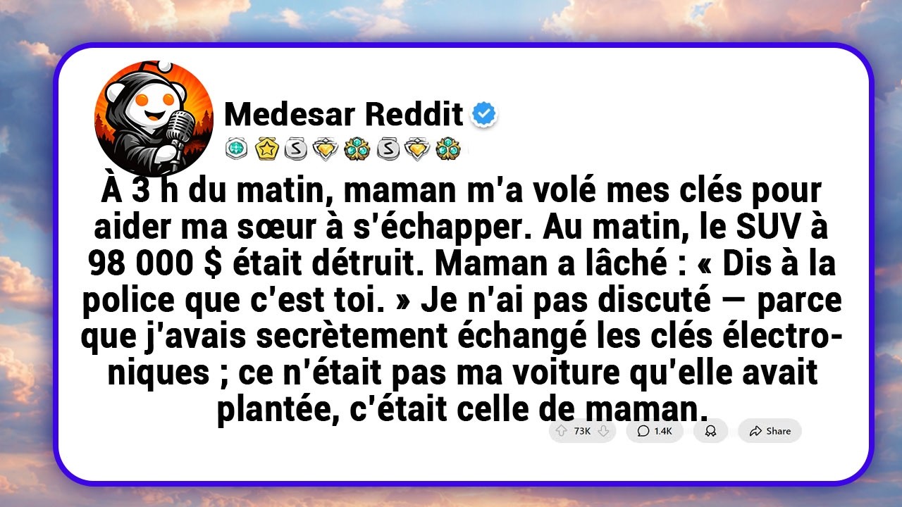 Mes parents m’ont volé mes clés pour ma sœur. Au matin, le SUV à 98 000 $ était détruit… et ma mère